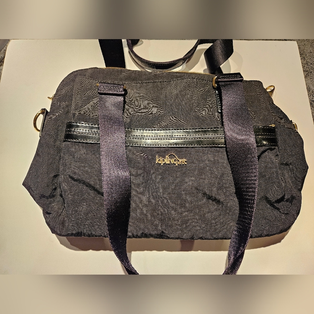 Kipling Nylon Handbag Shoulder Bag Satchel Black Crinkle Crossbody